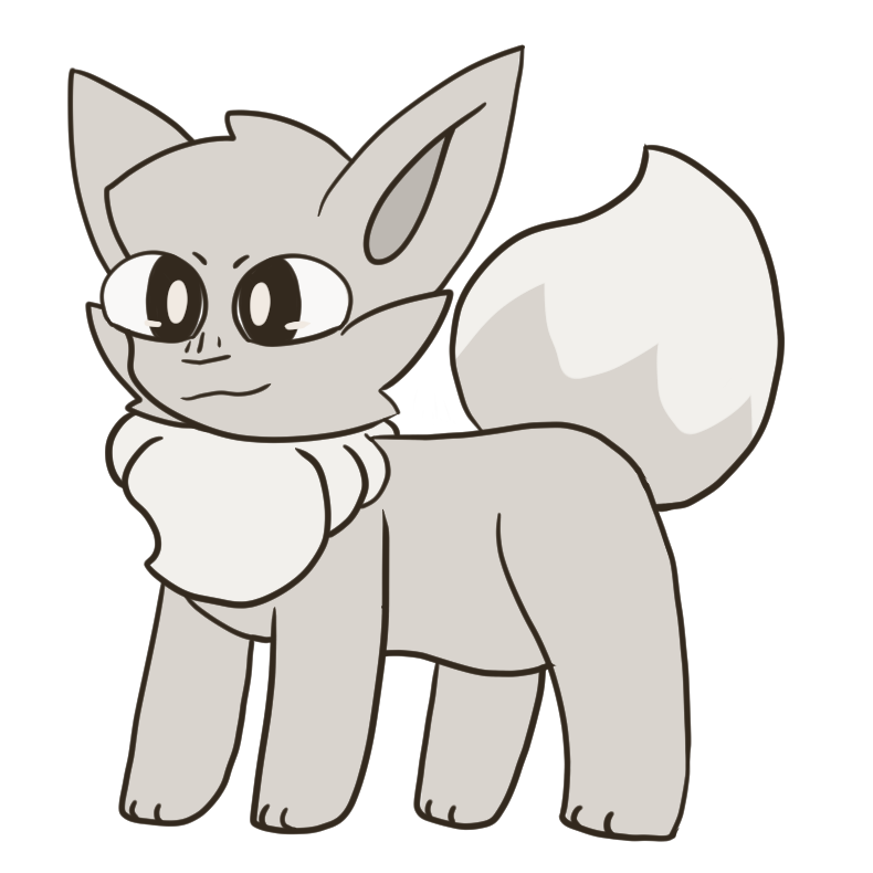 a drawing of an eevee that's light grey with white accents instead of brown